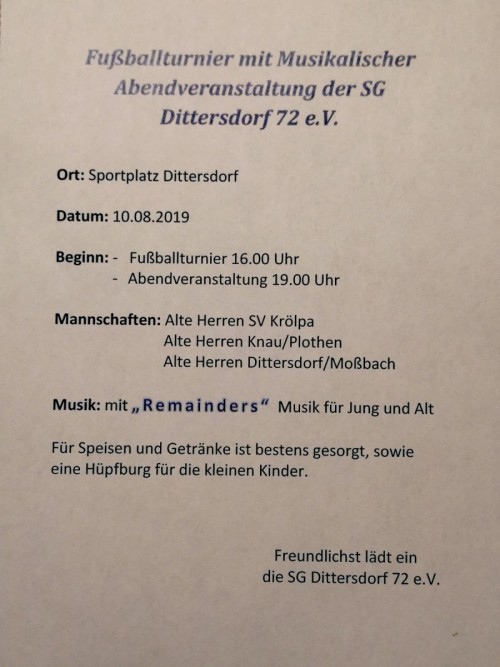 Seniorenturnier mit abendlicher Tanzmusik am Samstag