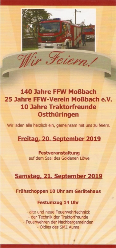 Am Freitag und Samstag: Feuerwehrfest in Moßbach