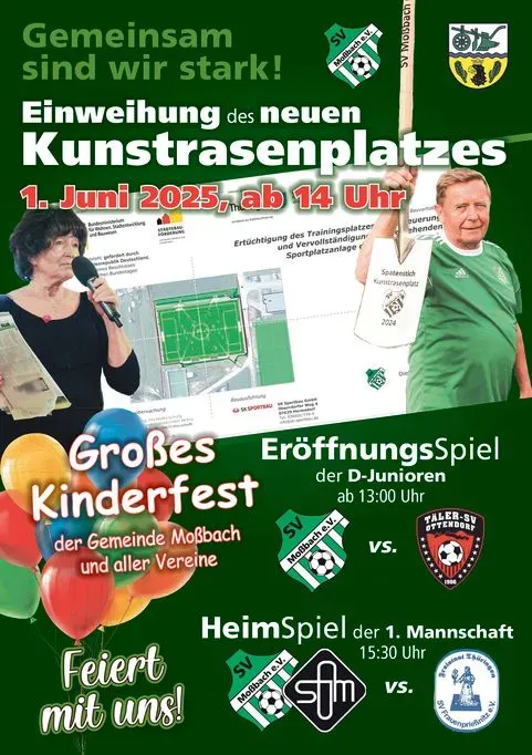 Einladung zur Einweihung des neuen Kunstrasenplatzes in Moßbach am 01. Juni