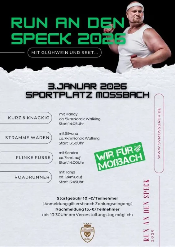 Am 03.01.2026: 4. Auflage des "RUN an den Speck" mit Glühwein & Sekt!