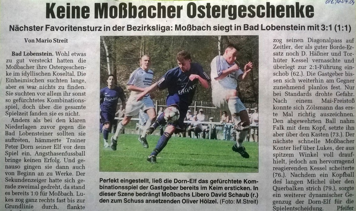 Vorschau SV Gleistal - SV Moßbach (Ostermontag, 14.00 Uhr)