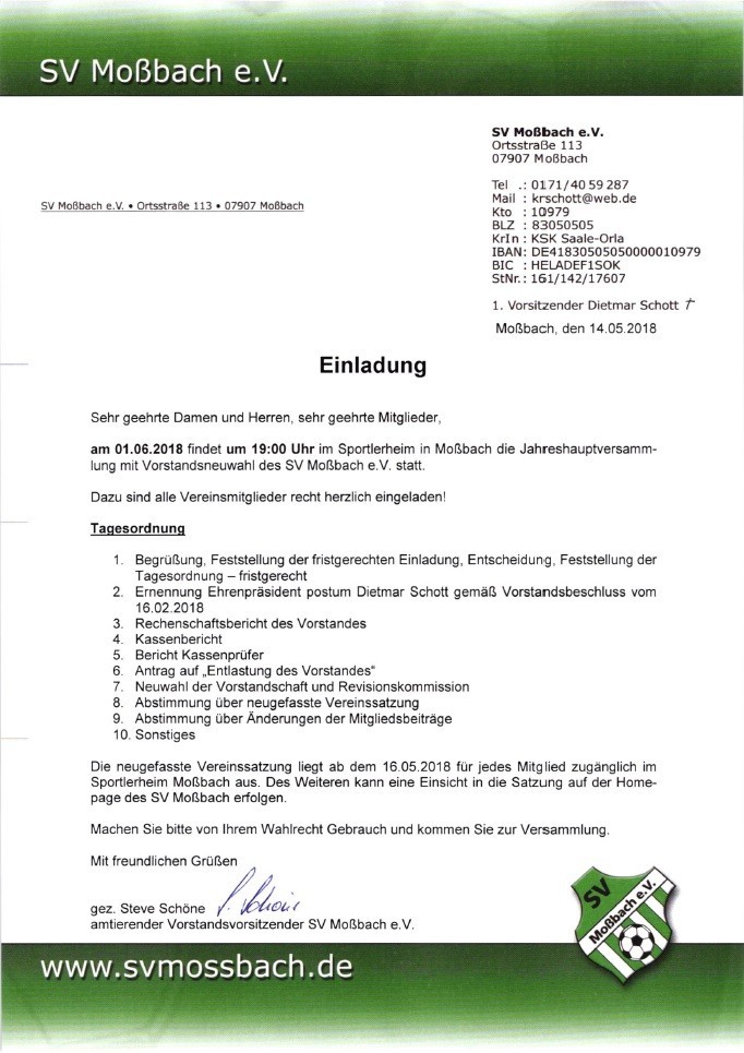 Erinnerung: Einladung zur Jahreshauptversammlung am Freitag