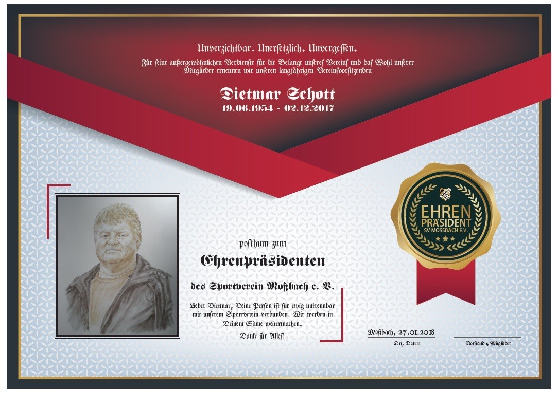 Dietmar Schott posthum Ehrenpräsident des SVM