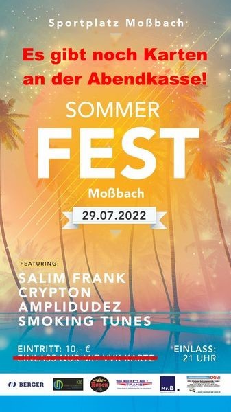Summer Beats in Moßbach: Es gibt auch eine Abendkasse!