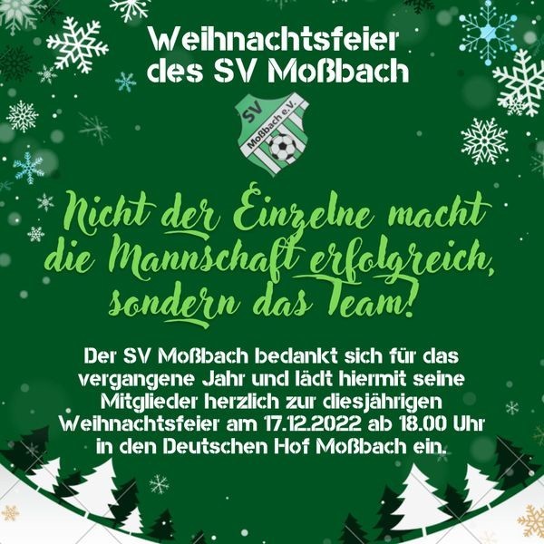 Morgen: SVM-Weihnachtsfeier im Landgasthof Moßbach 🎅