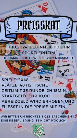 Am Freitag: Preisskat im Sportlerheim Moßbach!